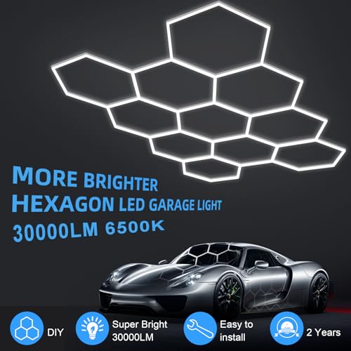 MODERN 11 Hexagon LED Garage Light, Ultra-Bright 6500K Natural White, 11 Grids for Garage, Mall, Shop, and Auto Detailing. - size: 11 HEX without Border
