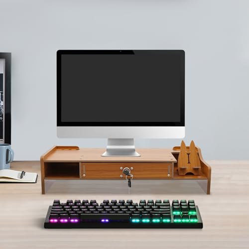 Computer Monitor Stand, Computer Rack with Drawers, Two top Platforms Desk Organizer Monitor Stand with Extra Large Storage Desktop Computer Stand for PC, Laptop, Printer, Screen, TV (03) - size: 03