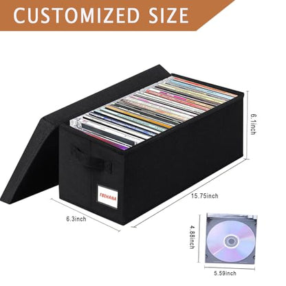 CD Storage Case -CD case holder with lid, stackable organizer case, media storage,6 Pack15.75 x 6.3 x 6.1 inches - can hold 270 CD jewelry cases Black