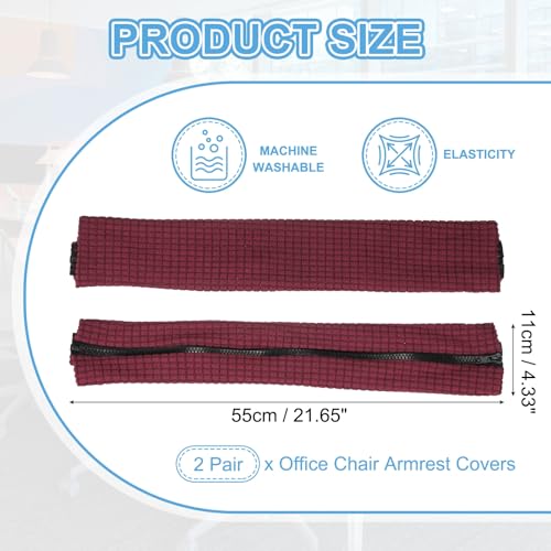 PATIKIL 22x4.3 in Office Chair Armrest Covers, 2 Pair Office Chair Arm Covers Long Computer Chairs Arm Rest Cover with Zipper Removable Rest Slipcover Hand Rest Protector, Burgundy - color: Burgundy, size: 22"