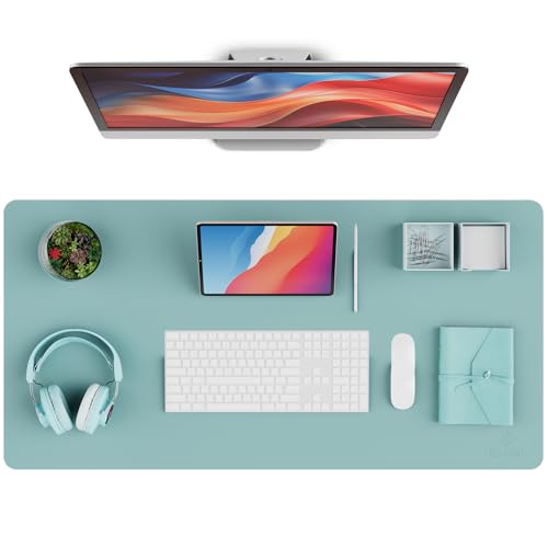 K KNODEL Leather Desk Pad Protector, Office Desk Mat, Large PVC Leather Desk Blotter, Non-Slip Mouse Pad (Sky Blue, 15.7" x 31.5") - color: Sky Blue, size: 15.7" x 31.5"