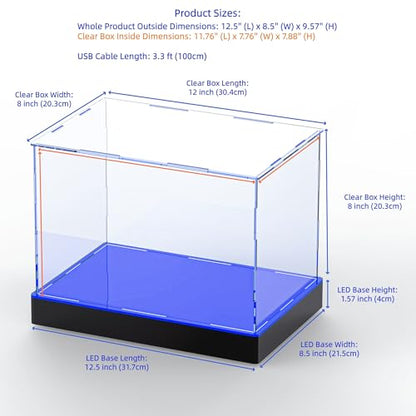 Light Up Acrylic Display Case with RGBW LED Lights, USB Powered with Switch Panel & App Control, Clear Collectible Display Box for Rugby, Soccer, Mini Helmet, Collectables & Figures, 12x8x8 Inch - size: 12''(L) x 8''(W) x 8''(H)