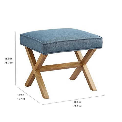 Amazon Basics Small Ottoman Foot Rest, Mid-Century Modern X Square Upholstered Fabric Stool for Living Room, Bedroom, Entryway, Extra Seating, 20" W x 18" D x 18" H, Indigo Blue - color: Indigo, style: Classic