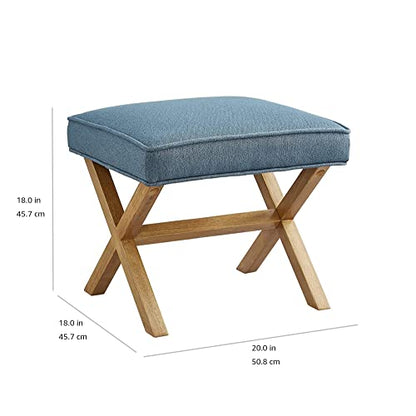 Amazon Basics Small Ottoman Foot Rest, Mid-Century Modern X Square Upholstered Fabric Stool for Living Room, Bedroom, Entryway, Extra Seating, 20" W x 18" D x 18" H, Indigo Blue - color: Indigo, style: Classic