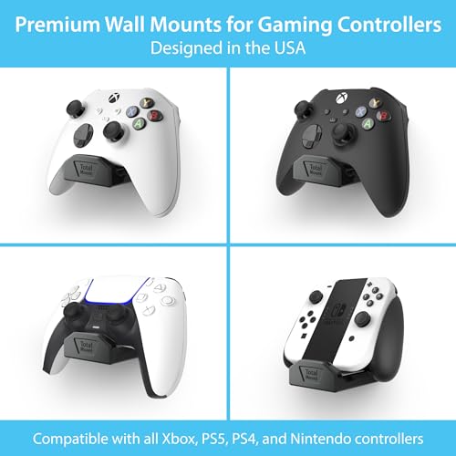 TotalMount Controller Wall Stands (2 Pack) with Non-Slip Pads & Removable Adhesive for Xbox, PS5, PS4, and Nintendo – These Premium Holders Won’t Damage Your Wall with Screws or Permanent Adhesive - color: Premium Black – Two Pack