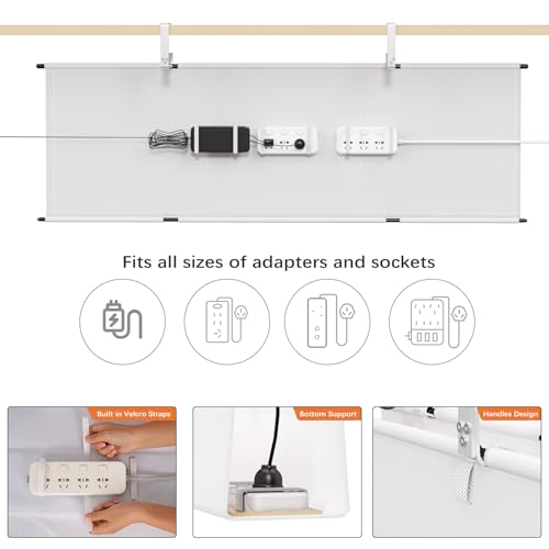 Under Desk Cable Management Tray - 48" Cord Organizer for Desk No Drill, Fabric Under Table Wire Organizer with 16X Cable Ties Hide for Office/Home, Cord Hider Fits Adapters & Sockets, White - color: White, size: 48'' L