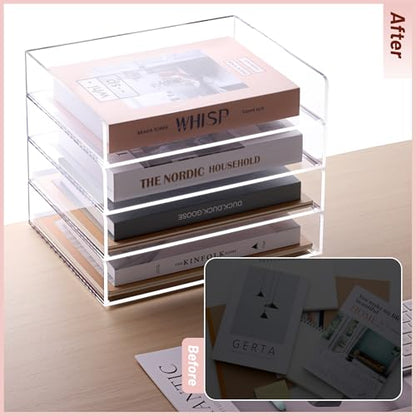 SANRUI Acrylic Stackable Letter Tray Clear Desk Paper Organizer 4-Tier Desk File Organizer Paper Sorter Holder Document Shelf Tray for Letter/A4,4-Pack - style: A4 Horizontal File Trays 4 Tier