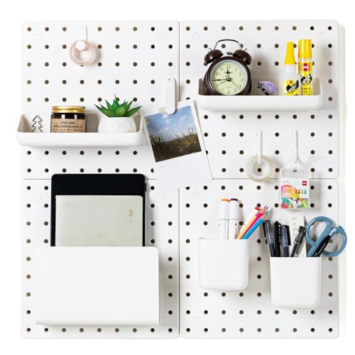 VUSIGN Peg Board Combination Kit, 22"x22" Pegboards and Accessories for Wall Organization with Two Installation Modes, Pegboard Wall Organizer for Office, Home, Desk,White Peg Board, White - color: White