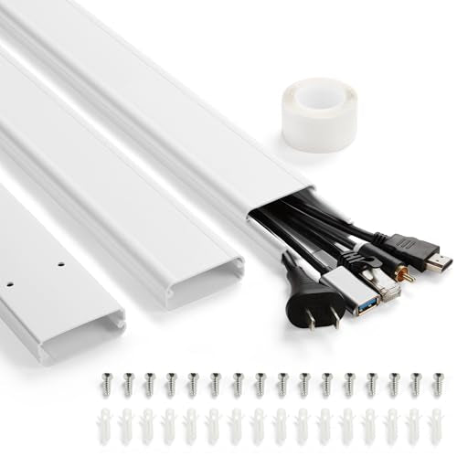 47in TV Cord Hider, YCLYC Cord Hider for Wall Mount TV, Large Cable Hider, Paintable Wire Covers for Cords, Cable Management Cord Organizer, Wire Hiders for TV on Wall 3*L15.7in W2in H0.7in, White - color: White, size: X-Large-47in