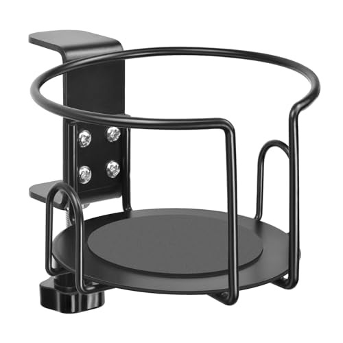Upgraded Cup Holder, Gaming Desk Accessories Anti-Spill Drink Cup Holder for Table Edge or Chair Armrests, Clip on Desk Side Cups Holders for Home or Outdoor Camping -Black