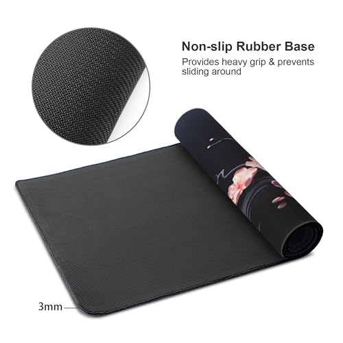Extra Large Mouse Pad, Cherry Blossom Design, Non-Slip Rubber Base, Stitched Edges, 35.4 x 15.7 Inches, for Gaming and Office - color: plum blossoms