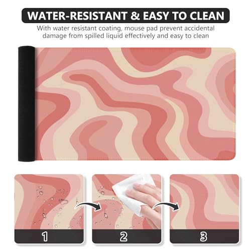 iCasso XXL Large Mouse Pad, Rubber Base Mousepad with Stitched Edges, Big Computer Mouse Mat for Office, Home, Fluid - color: Pink Topographic