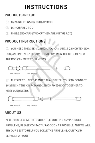 AIJIEGUANG Spring Tension Curtain Rods 28-43in Spring Load Adjustable Expandables Heavy Duty Steel Small Short Tension Curtain Rod for Windows,Kitchen,Doorway,Bathroom,Cupboard Bars