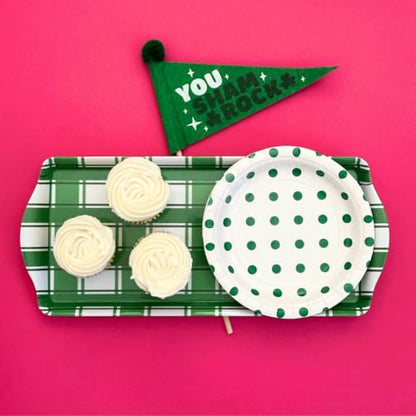 Sprinkles & Confetti Green Plaid Melamine Tray with Handles | Festive All-Season Platter for Easter, Summer, Birthdays, Outdoor & Indoor | BPA-Free, Shatter-Resistant & Lightweight - color: Green Plaid