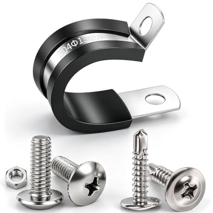 Twidec/50PCS 1/2 Inch Cable Clamp 304 Stainless Steel Rubber Coated Cushion Pipe Clamps,Metal Clamp,With Metal Rubber Clips For Automotive Wire Tube Pipe Clamps N-056-1/2 - size: 1/2 Inch - 50 PCS