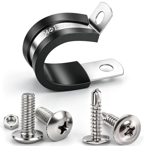 Twidec/50PCS 1/2 Inch Cable Clamp 304 Stainless Steel Rubber Coated Cushion Pipe Clamps,Metal Clamp,With Metal Rubber Clips For Automotive Wire Tube Pipe Clamps N-056-1/2 - size: 1/2 Inch - 50 PCS