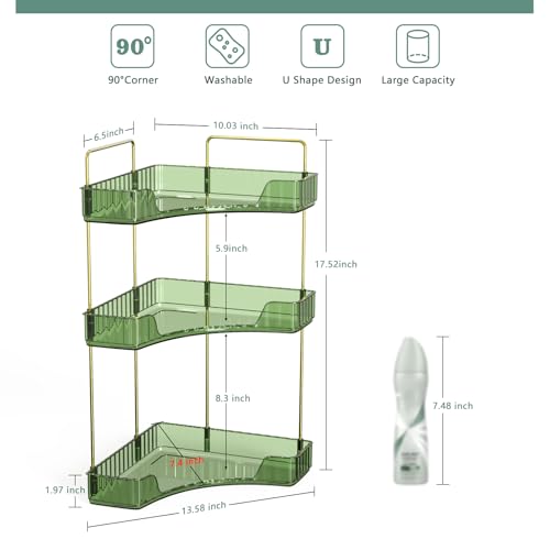 Webetop Corner Bathroom Counter Organizer, Bathroom Makeup Countertop Organizer, Corner Storage Organizers for Vanity, Bathroom，Dresser, Cosmetic, Kitchen Spice Rack Green - color: Green, size: 3 Tier without brush holder