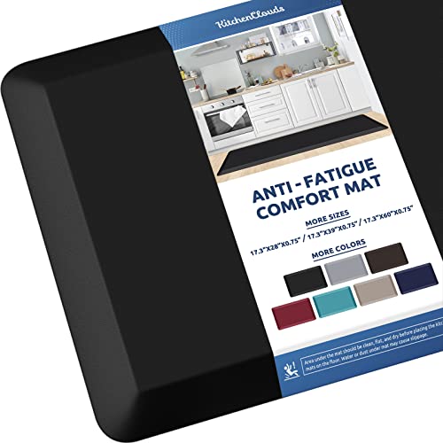 KitchenClouds Kitchen Mat Cushioned Anti Fatigue Kitchen Rug 0.8inch Water Resistant Non Slip Kitchen Rugs and Mats Standing Desk Mat Comfort Floor Mats for Kitchen Sink Office (17.3"x60",Black) - color: Black, size: 60"L x 17.3"W x 0.8"Th