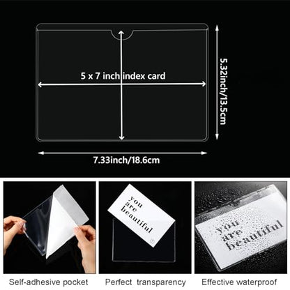 Outus 100 Pcs 5 x 7 Inch Clear Self Adhesive Pockets - Bin Labels for Storage Bins, Pocket Label Sleeves, Plastic Index Card Holder with Top Open for Organizing Bins Box Drawer - size: 5 x 7 Inch