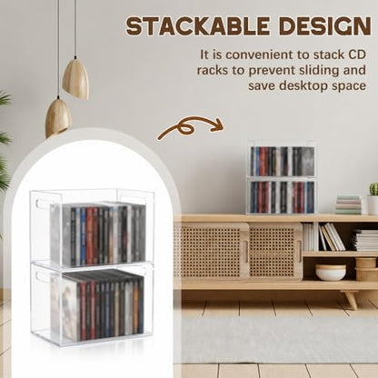 CroBlissful 2 Pcs Acrylic Dvd Storage Box, Clear Stackable Movie Case Holder with Handles, Media Organizer for Cds and Dvds