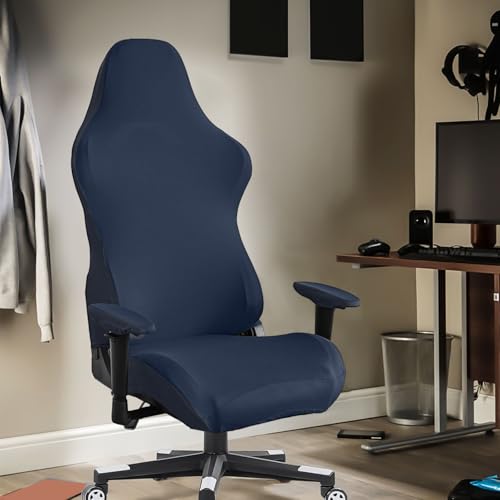 Stretch Gaming Chair Cover, Soft and Comfortable, Dust Protection, Modern Design, for Office Computer Racing Seat(Dark Blue) - color: Dark Blue