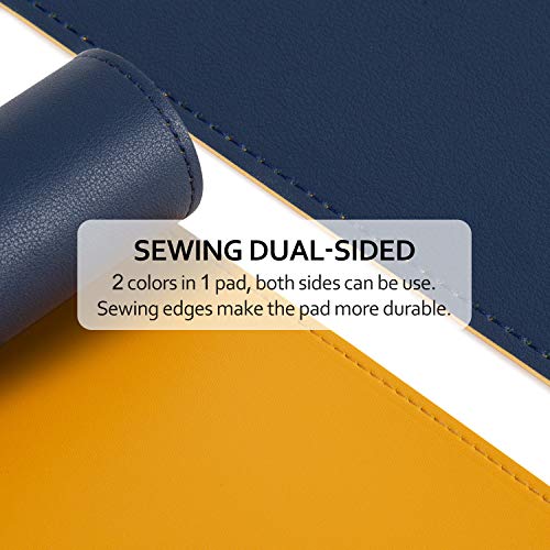 Dark Blue/Yellow Dual-Sided PU Leather Desk Pad, Upgraded Sewing Laptop Mat, Waterproof Large Mouse Pad, Non-Slip Writing/Painting Mat Desk Blotter Protector for Office/Home 31.5"x15.8" (80x40cm) - color: Dark Blue/Yellow
