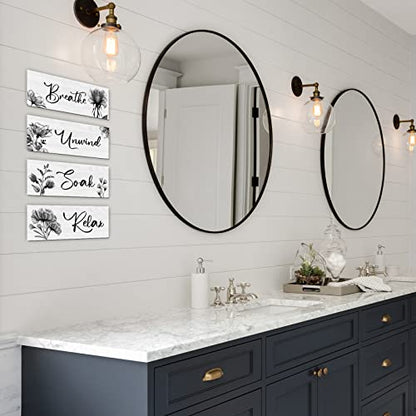 4 Pieces Bathroom Wall Art Rustic Farmhouse Decor Sign Relax Soak Unwind Breathe Wood Hanging Sign for Home Spa Bathroom Laundry Decor