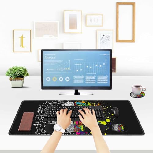 ToLuLu Extended Gaming Mouse Pad, Memory Foam Ergonomic Keyboard Mouse Wrist Rest Support Set, Large Desk Mat with Stitched Edges, Non-Slip Base Mousepad for Home Office Game, Left & Right Brain - color: Left & Right Brain