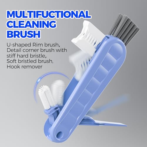 6 Pack Holikme 4 in 1 Cup Lid Cleaning Brush Set with 3 Straws, Multifunctional Bottle Brush, Silicone Cup Lid Gap Cleaner, Bristle Crevice Cleaning Brush, Blue - color: Blue