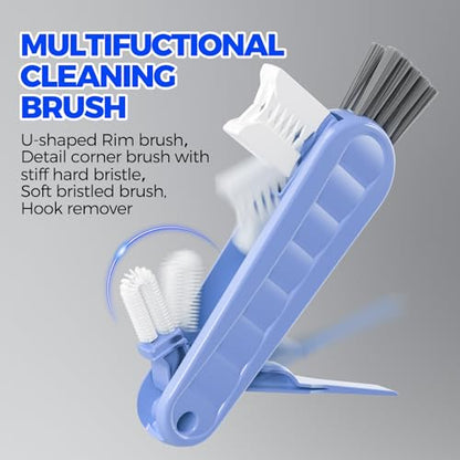 6 Pack Holikme 4 in 1 Cup Lid Cleaning Brush Set with 3 Straws, Multifunctional Bottle Brush, Silicone Cup Lid Gap Cleaner, Bristle Crevice Cleaning Brush, Blue - color: Blue