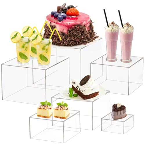 6 Pcs Buffet Risers and Stands, Clear Food Risers for Buffet Table, Acrylic Risers Display Stands for Wedding Party, Food Display, Collectibles(8" 7" 6" 5" 4" 3") - color: Clear