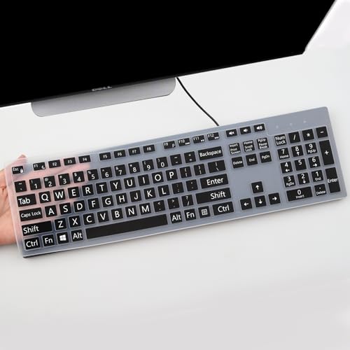 Keyboard Cover with Large Letters for Dell KB216 KB216p KB216d KM636 Keyboard/Dell Optiplex 5250 3050 3240 5460 7450 7050 /Dell Inspiron Desktop 24" 27" 5400 5490 7700 7790 3475 3670 3477 - color: Large Letters Black