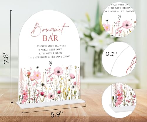 Pink Flower Bouquet Bar Sign, Flower Bar Supplies, Bridal Shower Centerpieces For Tables, Wedding Reception Decorations, Engagement Party Decor, Acrylic Arch Bridal Shower Sign With Base-5 - color: Bouquet Bar05