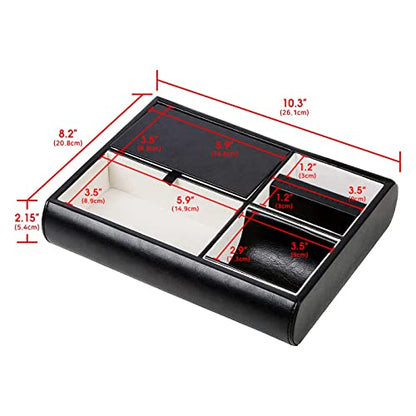 Valet Tray,Nightstand Desk or Dresser Organizer, Catch-All for Keys, Phone, Wallet, Coin, Jewelry, and More (Black / 10.34 x 2.15 x 8.19 inches) JackCubeDesign - :MK158