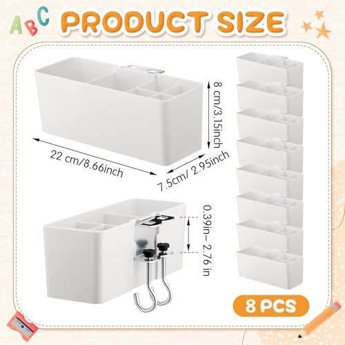 Reallnaive 8 Pcs Desk Side Storage for Classroom Back to School Desk Side Organizer Gift No Drill Holder Clamp Plastic Desks Organizer for Table Chair to Hold Pen Phone Notebook for Office Classroom