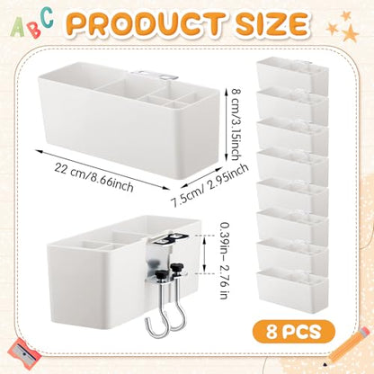Reallnaive 8 Pcs Desk Side Storage for Classroom Back to School Desk Side Organizer Gift No Drill Holder Clamp Plastic Desks Organizer for Table Chair to Hold Pen Phone Notebook for Office Classroom