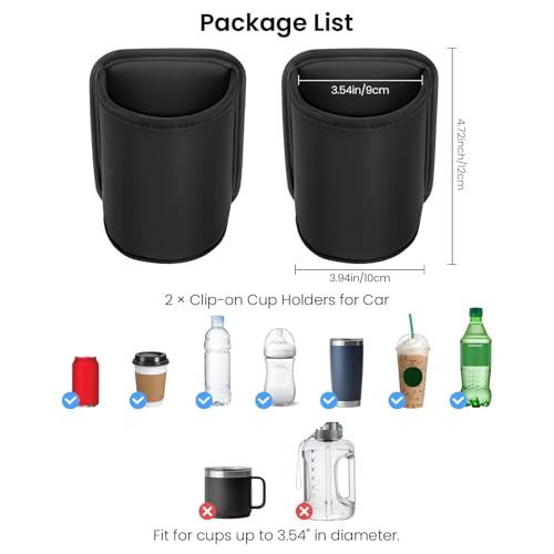 2 Pack Clip On Cup Holder for Car Door Organizer Seat Automotive Extra Drink Coffee Holders Premium PU Leather Black