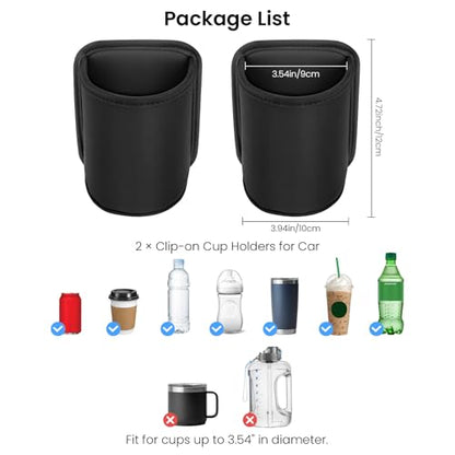 2 Pack Clip On Cup Holder for Car Door Organizer Seat Automotive Extra Drink Coffee Holders Premium PU Leather Black