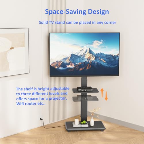Rolling TV Stand with Power Outlet, Mobile TV Cart for 32-75 Inch TVs up to 110 lbs, 18 Adjustable Heights, Max VESA 600x400mm, TV Floor Stand with Swivel Mount/Shelf/Wheels, Fits for Bedroom, Outdoor - style: 2-GM-A01