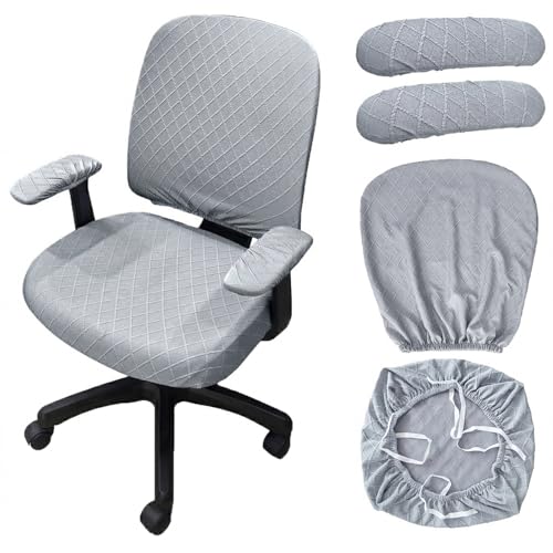 Stretch Jacquard Office Chair Cover with Armrest Covers, Removable Washable Desk Chair Cover, Anti-dust Seat Cushion Protectors -Seat + Backrest, Grey - color: Grey, size: Chair Seat + Backrest + Armrest Cover
