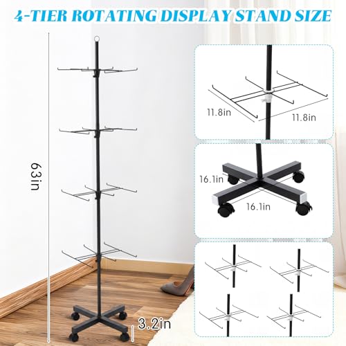 Ripeng 2 Pcs 4-Tier Rotating Retail Display Stand - Spinning Display Rack with Wheels for Earring Jewelry Keychains - Adjustable Movable Shop Spinner for Vendor Events & Stores Craft Shows, Black - color: Black, size: 4 Tier