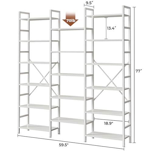SUPERJARE Triple Bookshelf, Bookcase with 17 Open Display Shelves, Wide Book Shelf Book Case for Home & Office, 6 Tier, White - color: White, size: 6 Tier