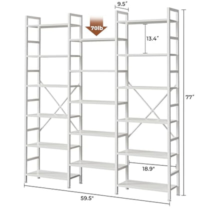 SUPERJARE Triple Bookshelf, Bookcase with 17 Open Display Shelves, Wide Book Shelf Book Case for Home & Office, 6 Tier, White - color: White, size: 6 Tier