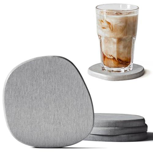 Diatomaceous Earth Coasters Set of 4 for Drinks, Moisture Water Absorbent Stone Coasters for Table Desk at Work, Water Absorbing Instant Drying Diatomite, Modern Light Grey - color: Light Grey, size: 4