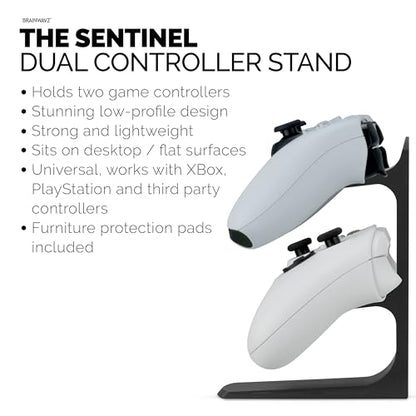 BRAINWAVZ The Sentinel - Dual Game Controller Stand for Desks, Universal Design for All Gamepads - Black