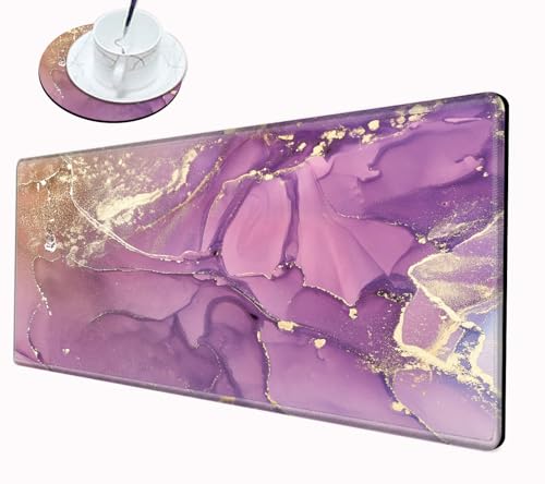 Gaming Mouse Pad for Desk Mat 12x24 Purple Marble Mousepad Large XL Desk Pad Long Extended Computer Mat Big XXL Mouse Mat for Wireless Mouse Non Slip Work Girl - color: Purple Marble, size: 24''X12''