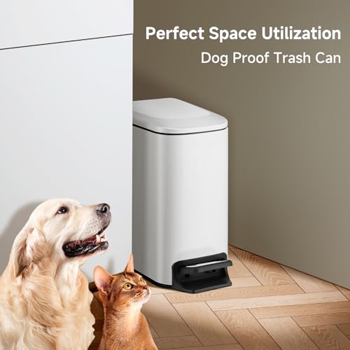 TIPGO Slim Bathroom Trash Can with Lid Soft Close, Step Pedal, 6 Liter / 1.6 Gallon Stainless Steel Garbage Can with Removable Inner Bucket, Anti-Fingerprint Finish (White) - color: White