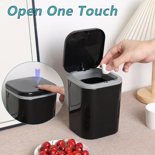 Gloreen 0.5 Gallon Mini Desktop Trash Can, Tiny Plastic ‎Garbage Can with Push Button Lid, Black