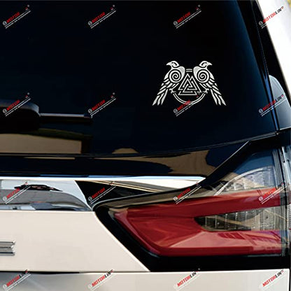 5'' Silver Huginn and Muninn Twin Ravens Valknut Decal Sticker Car Vinyl Norse Odin Style c - color: Silver