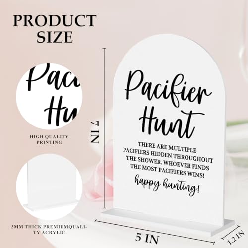 Baby in Bloom Shower Decorations Shower Sign, Pacifier Hunt Rustic Baby Shower 5x7 Inch Arch Acrylic Signs, Pacifiers for Shower Game Signs - color: Pacifier